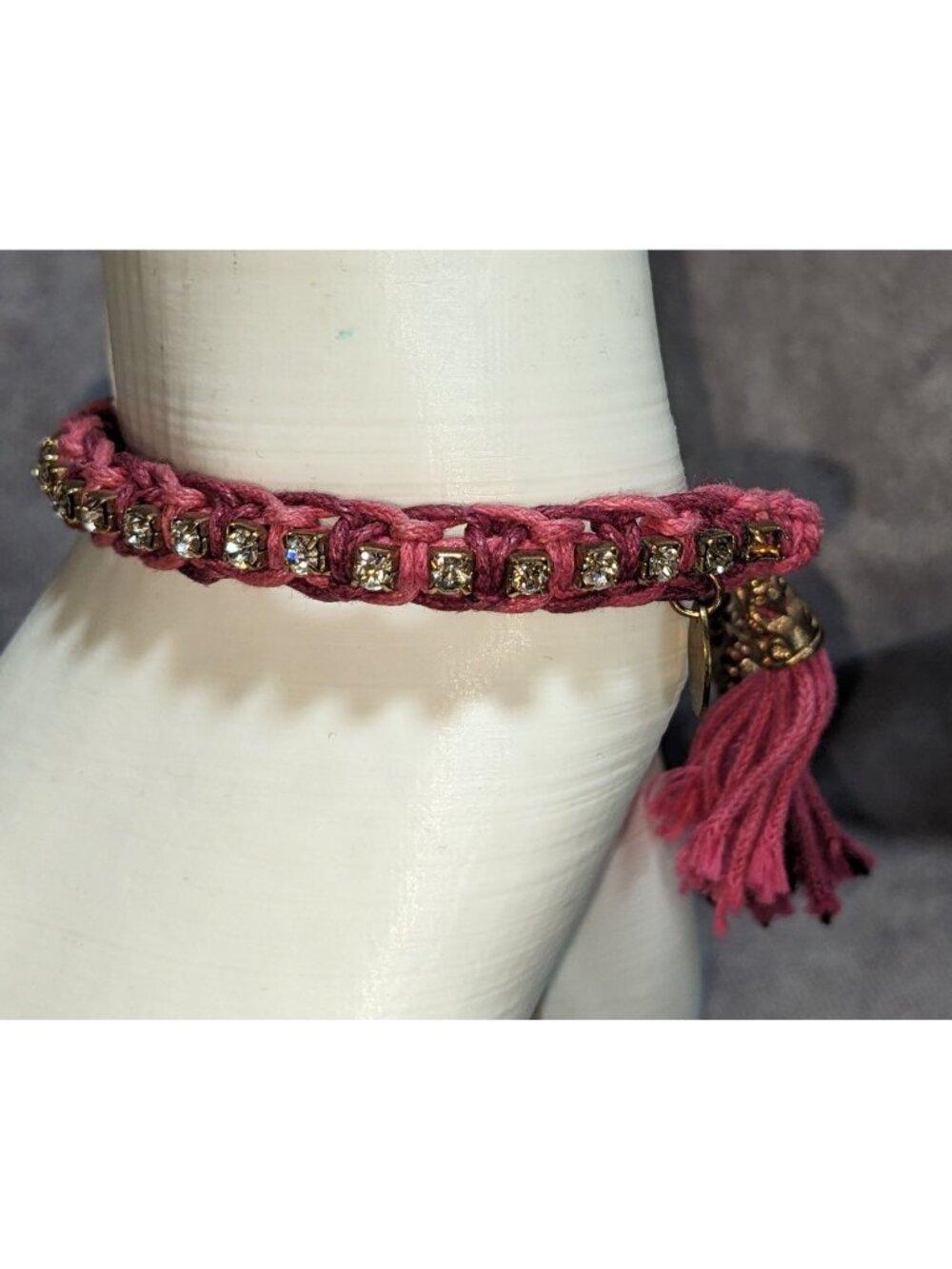 Boho Cara New York Pink Rhinestone Tassel Macrame Bracelet